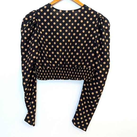 NWT MinkPink | Ayat Wrap Crop Top Black & Mocha Brown Polka Dot | Size Medium - Picture 6 of 10